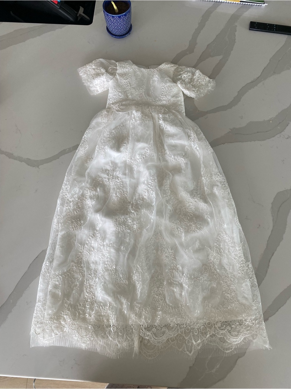 White Lace Infant Dress and Bonnet Set - Classic Baptism Attire - Picture 3 of 16
